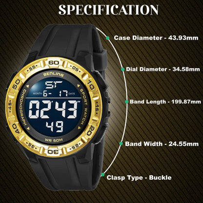 Benling Men's Black Round Dial Digital Watch BL - 6054 - OPULA WATCHES