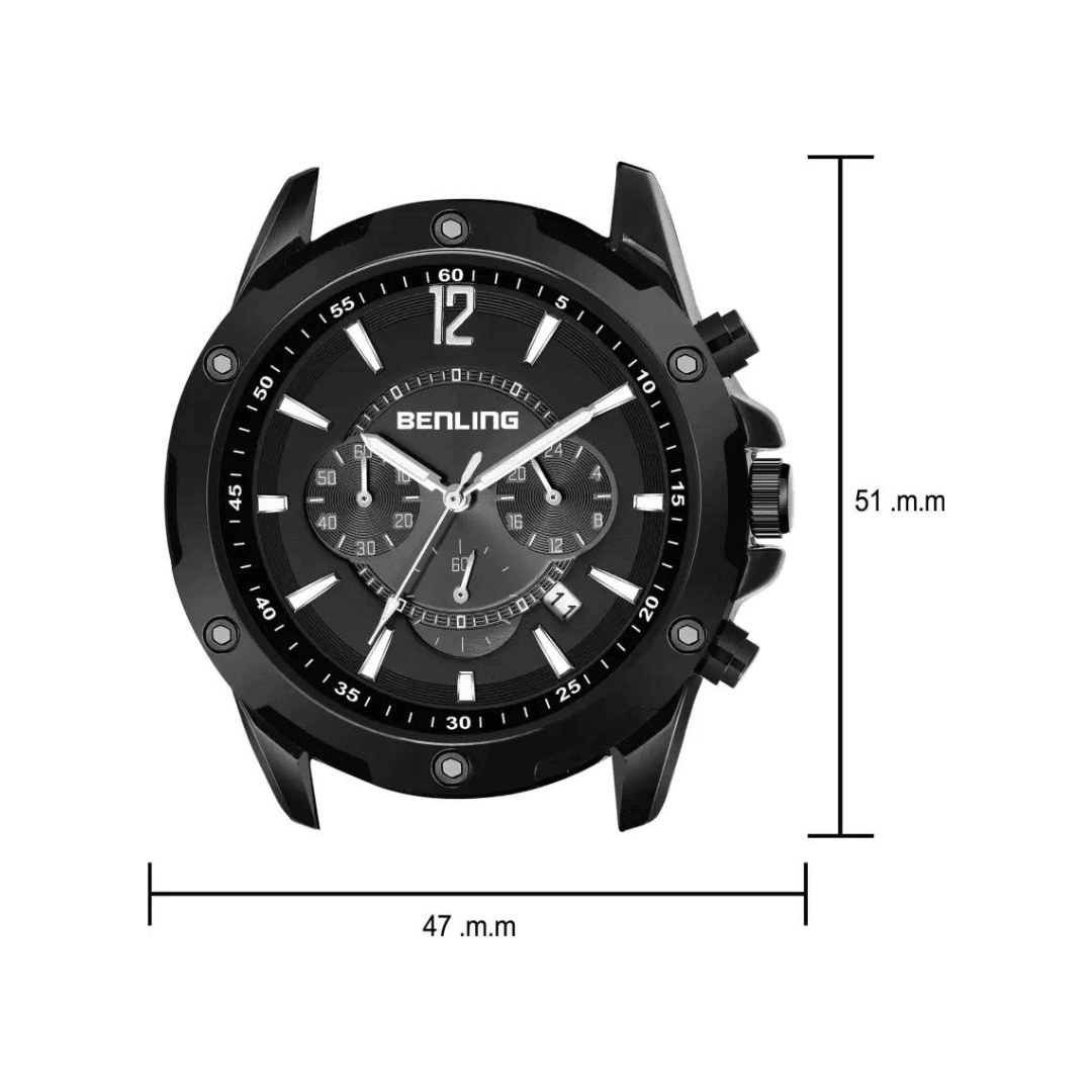 Benling Fashion Men"s Black Dial Round Case Multifunction Watch - BL 1011 - OPULA WATCHES