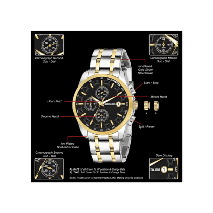 Benling Fashion Men"s Black Dial Sliver Strap Round Case Dual Multifunction Watch - BL 1008 - OPULA WATCHES