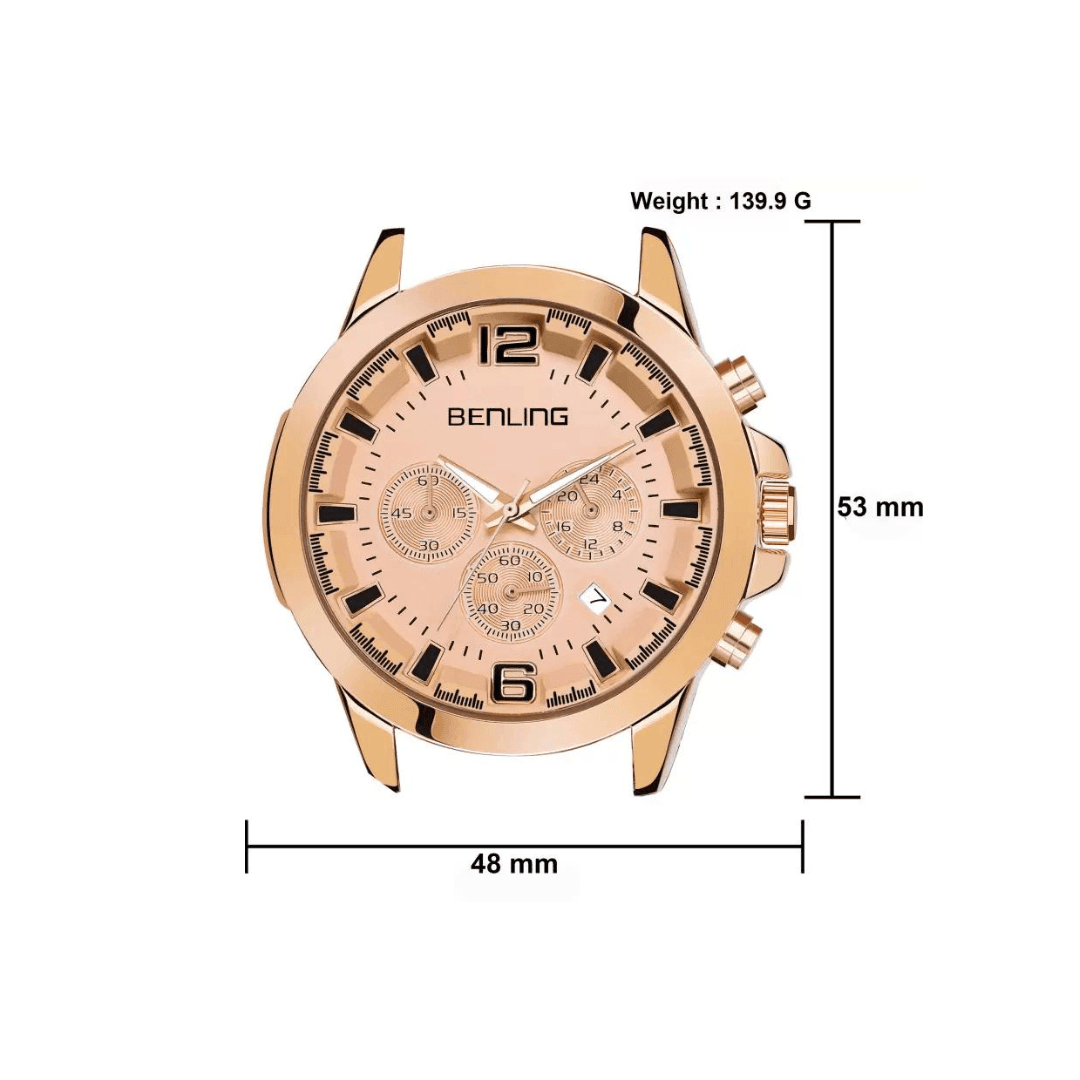 Benling Fashion Men"s Rose Gold Dial Round Case Dual Multifunction Watch - BL 1010 - OPULA WATCHES