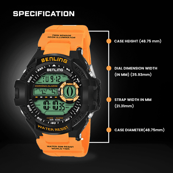 Benling Men's Black Dial Digital Sports Watch BL - 6055 - OPULA WATCHES