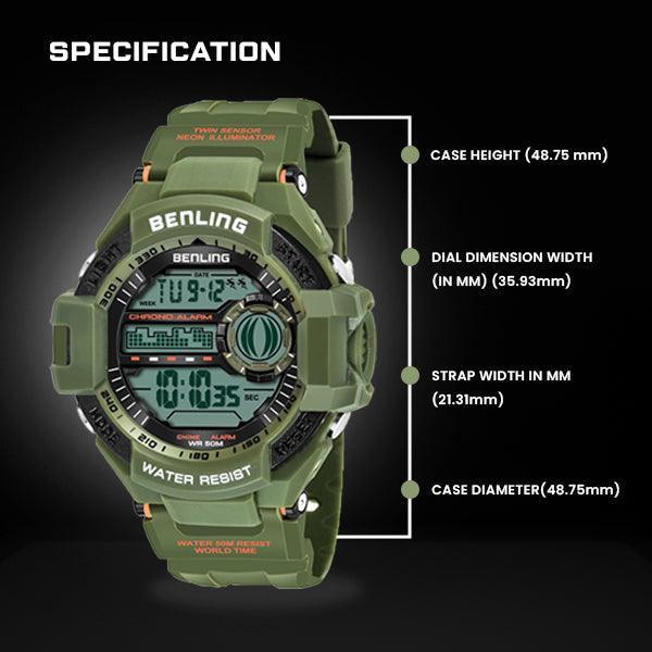 Benling Men's Black Dial Digital Sports Watch BL - 6055 - OPULA WATCHES