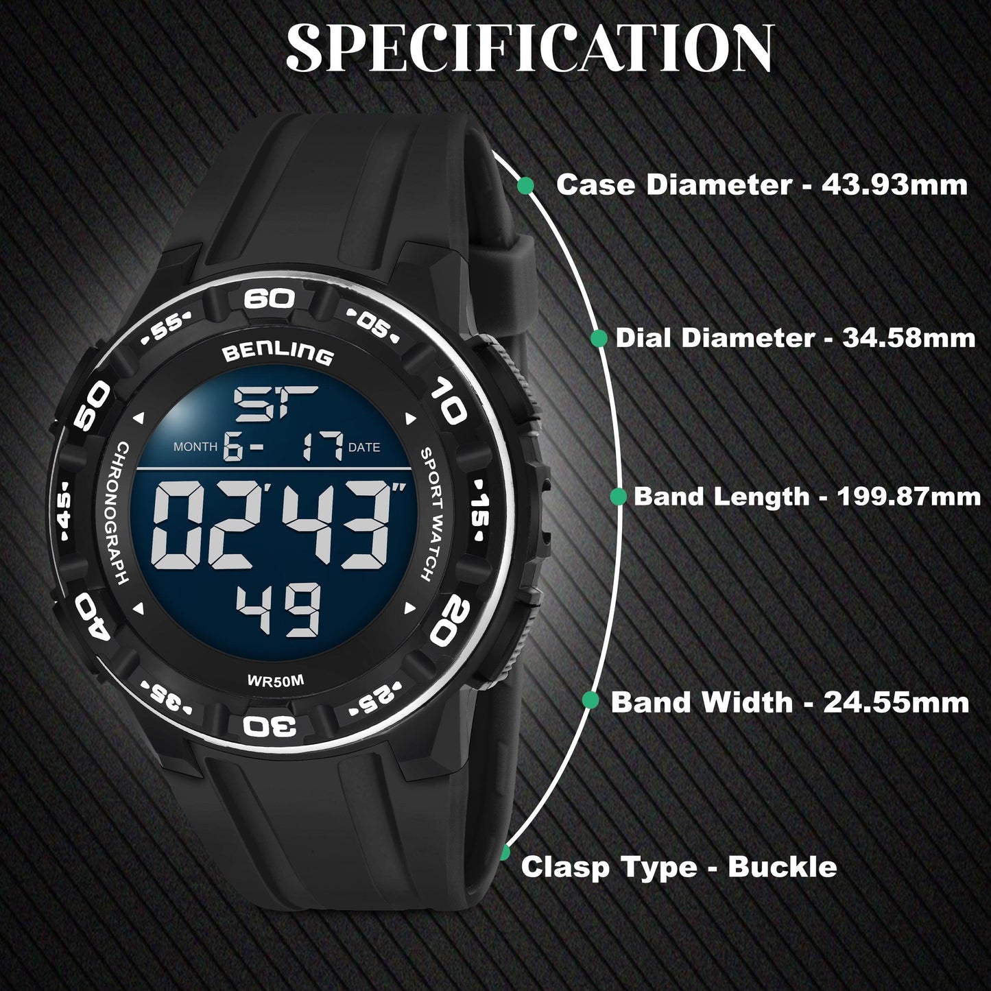 Benling Men's Black Round Dial Digital Watch BL - 6054 - OPULA WATCHES