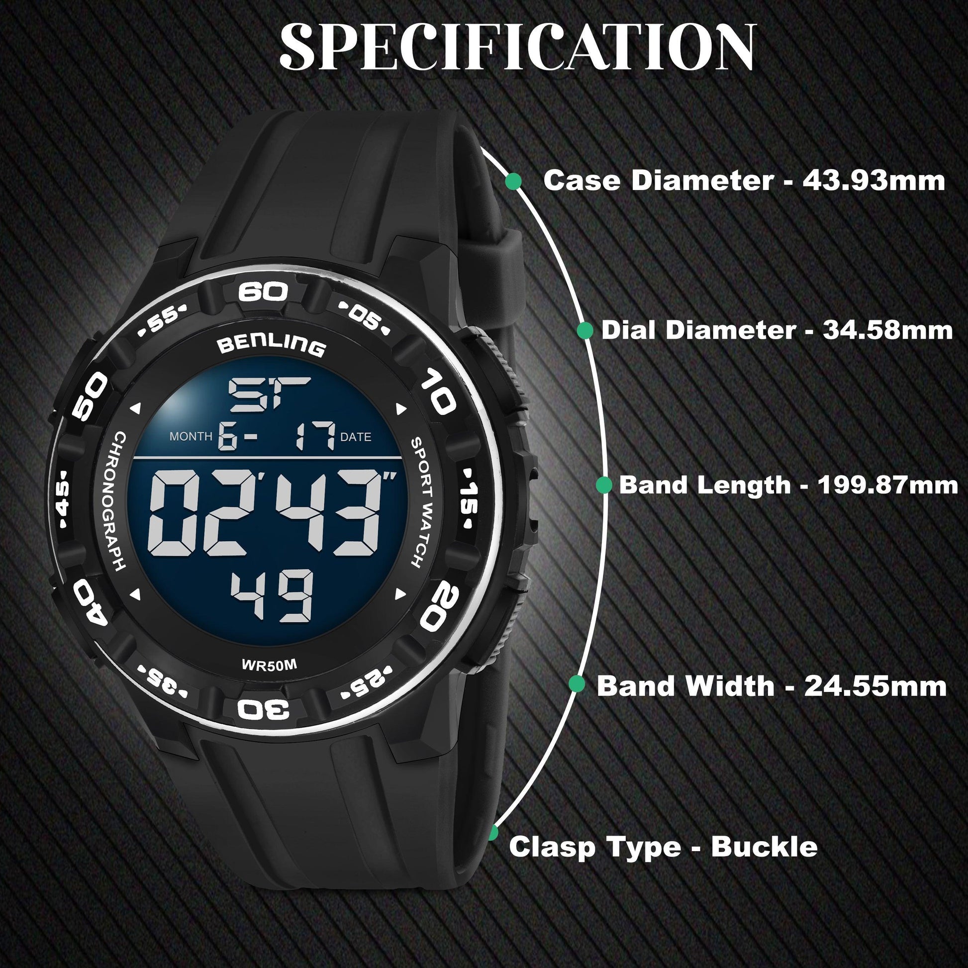 Benling Men's Black Round Dial Digital Watch BL - 6054 - OPULA WATCHES