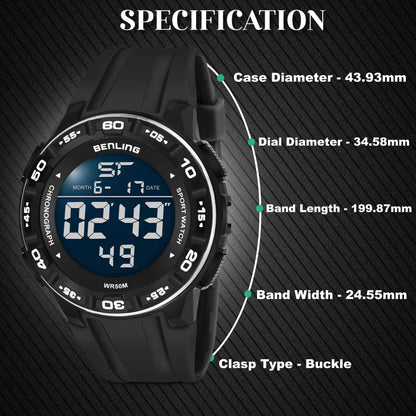 Benling Men's Black Round Dial Digital Watch BL - 6054 - OPULA WATCHES