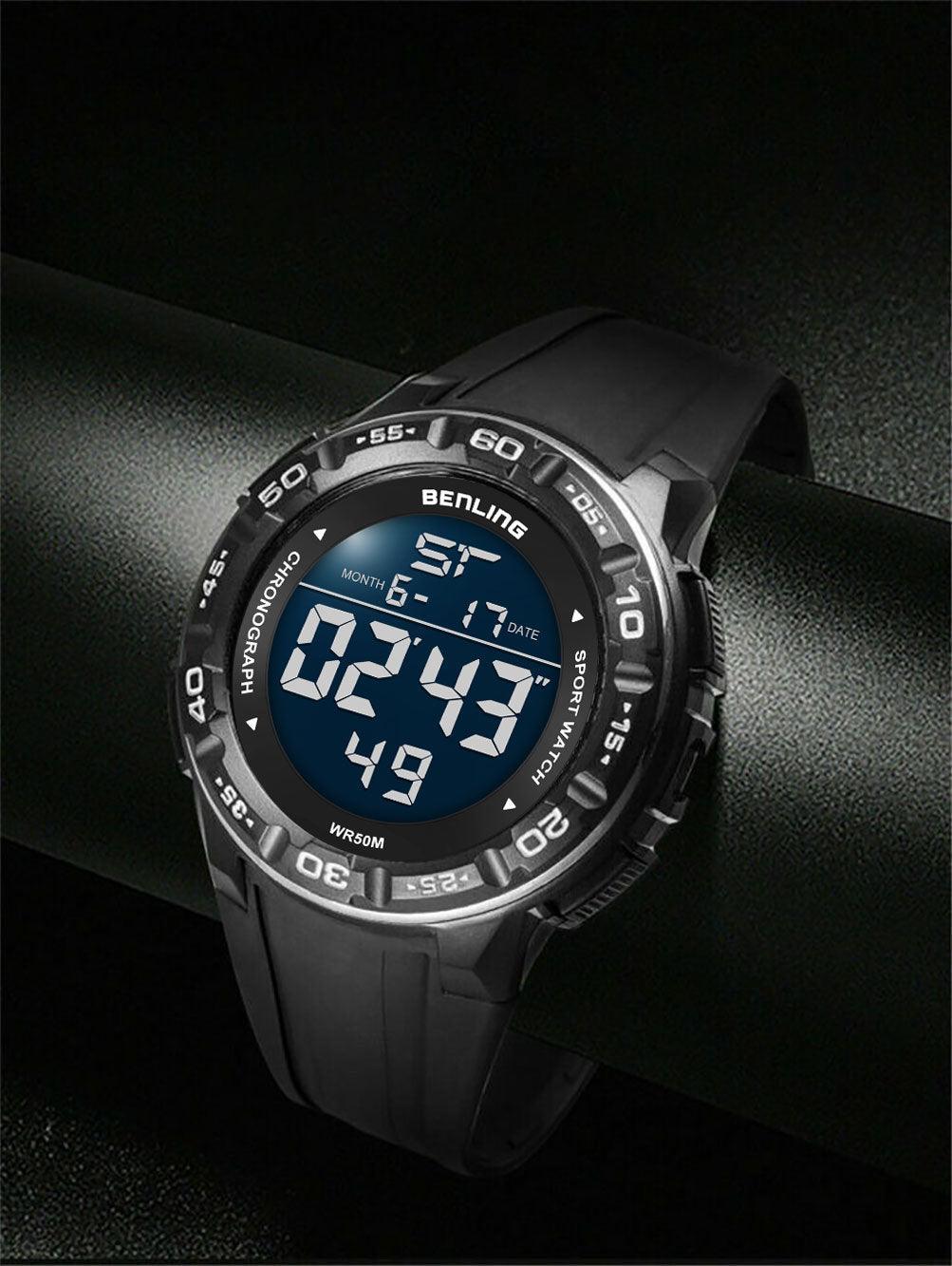 Benling Men's Black Round Dial Digital Watch BL - 6054 - OPULA WATCHES